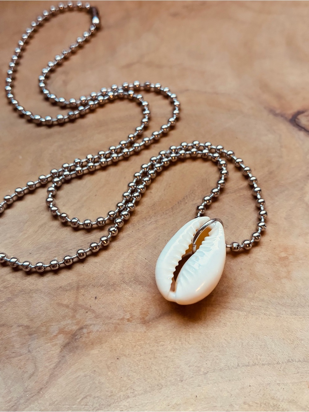 Cowrie Shell Necklace Beach Surfer Boho Coastal Pendant Silver Ballchain Surf - Picture 3 of 9